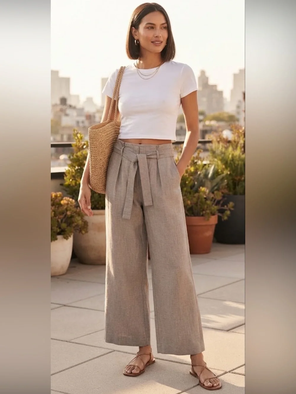 Banana Republic Women’s High Waisted Linen Cotton Pants with Tie Belt